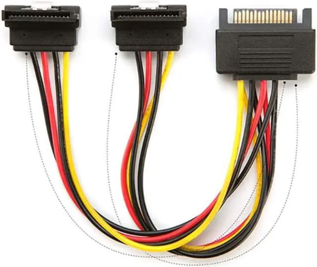 Main image of 15Pin Male to 2 Female 90 degree SATA Power Cable Adapter 20CM for PC Computer