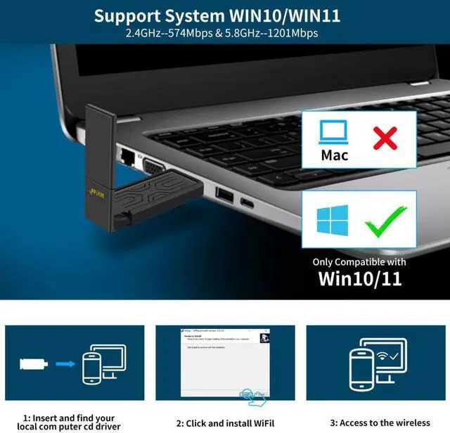 Alt view image 3 of 7 - 1800Mbps Wifi Adapter Wi-fi Usb Adapter Wi fi Antenna Ethernet Adaptor Module For Pc Laptop Network Card 5g Wifi Dongle Receiver
