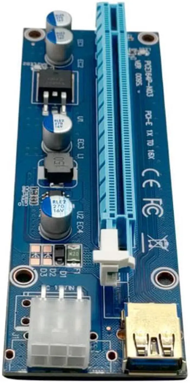 Alt view image 3 of 4 - 100% Blue VER009S PCI-E Riser Card 009S PCIE 1X to 16X Extender 6Pin Power 0.6M USB 3.0 Cable for Video Card Adapter