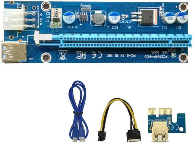 Alt view image 4 of 4 - 100% Blue VER009S PCI-E Riser Card 009S PCIE 1X to 16X Extender 6Pin Power 0.6M USB 3.0 Cable for Video Card Adapter