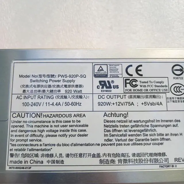 Alt view image 4 of 4 - PWS-920P-SQ 920W Redundant Power Supply 1u Server PSU PWS-920P-SQ 920W 1U 80 Plus Platinum Redundant Power Supply PSU