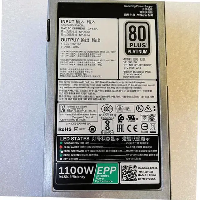 Alt view image 2 of 3 - 0Y26KX 1100W 80 Plus Hot Swap Power Supply Y26KX For POWER SUPPLY C4130 R730 R630 T630 R530