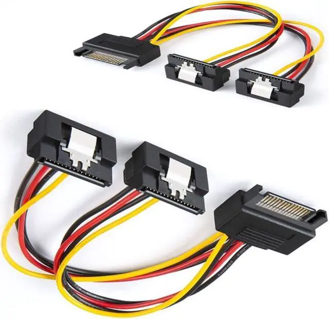 Alt view image 3 of 3 - SATA Power Cable 6-Inch SATA 15 Pin Male to 2xSATA 15 Pin Down Angle Female Power Splitter Cable HDD Hard Drive Cable