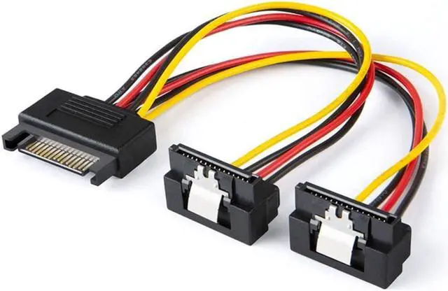 Main image of SATA Power Cable 6-Inch SATA 15 Pin Male to 2xSATA 15 Pin Down Angle Female Power Splitter Cable HDD Hard Drive Cable