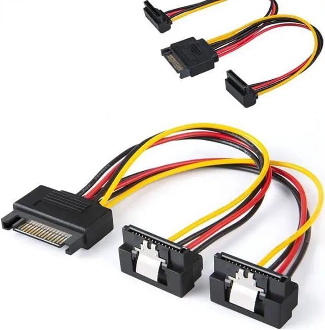 Alt view image 2 of 3 - SATA Power Cable 6-Inch SATA 15 Pin Male to 2xSATA 15 Pin Down Angle Female Power Splitter Cable HDD Hard Drive Cable