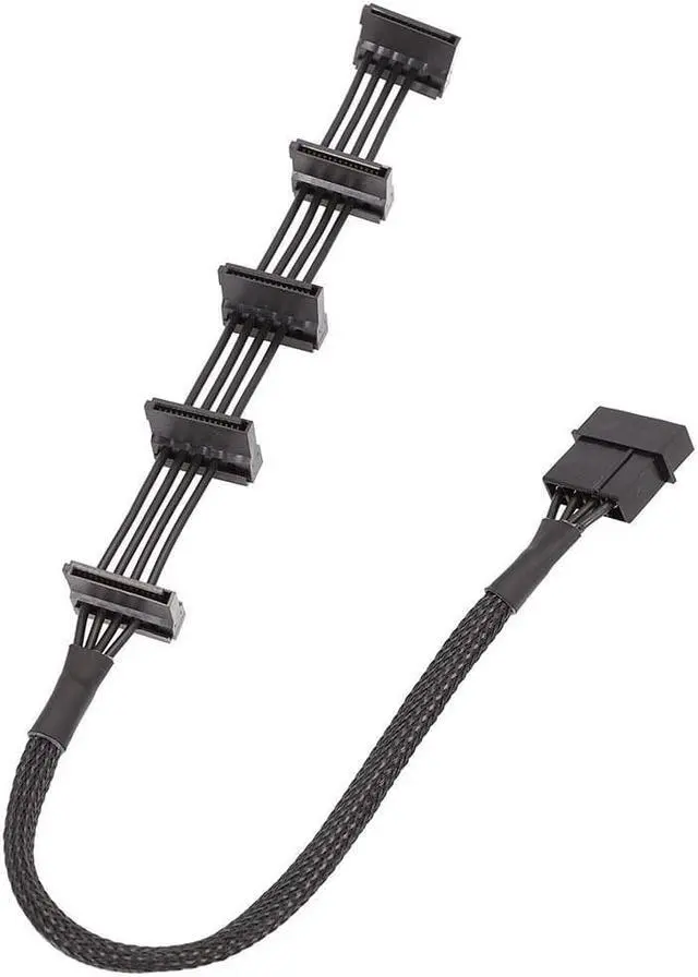 Main image of 1 Pcs Practical Durable PC Server 4 pins IDE Molex 1 to 5 SATA Power Cable Adapter Splitter Cables 18AWG Black 40cm