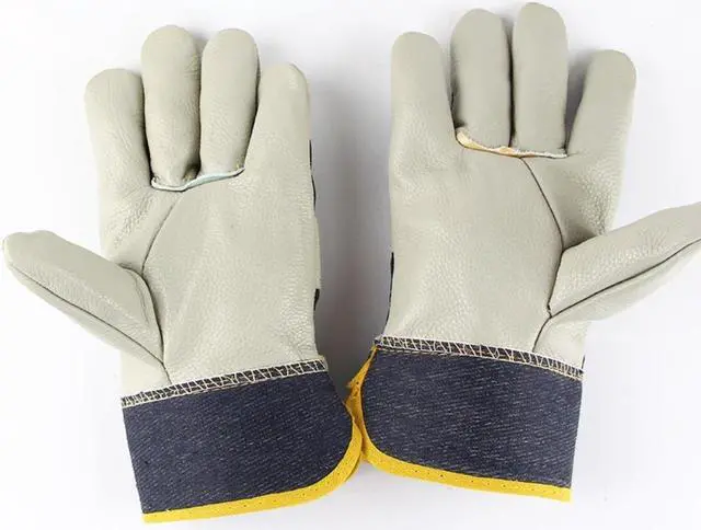 Alt view image 3 of 3 - Work Gloves Cowhide Leather Men Working Welding Safety Protective Garden Sports MOTO Driver Wear-resisting Glove