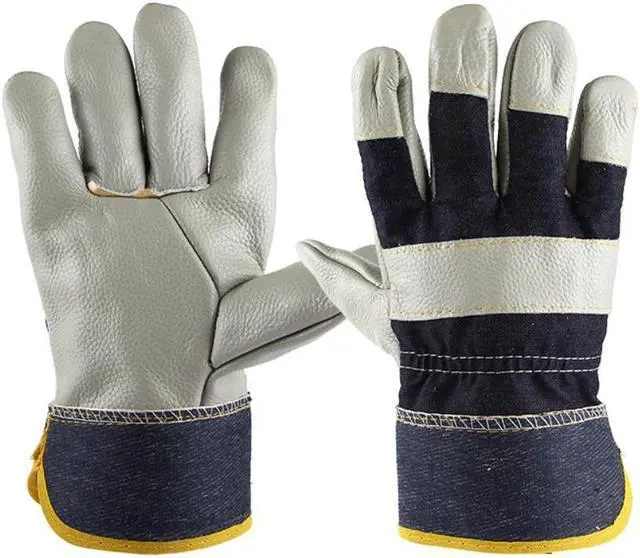Alt view image 2 of 3 - Work Gloves Cowhide Leather Men Working Welding Safety Protective Garden Sports MOTO Driver Wear-resisting Glove