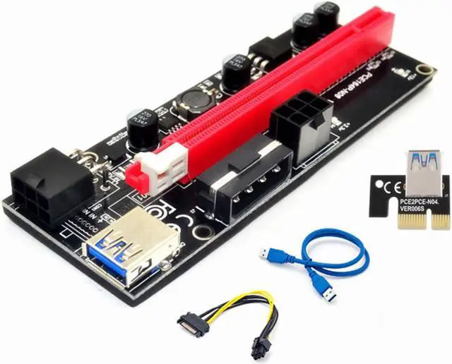 Alt view image 2 of 3 - VER009S PCI-E Riser Card 009S PCI Express PCIE 1X To 16X Extender 1M 0.6M USB 3.0 Cable SATA To 6Pin Power for Video Card