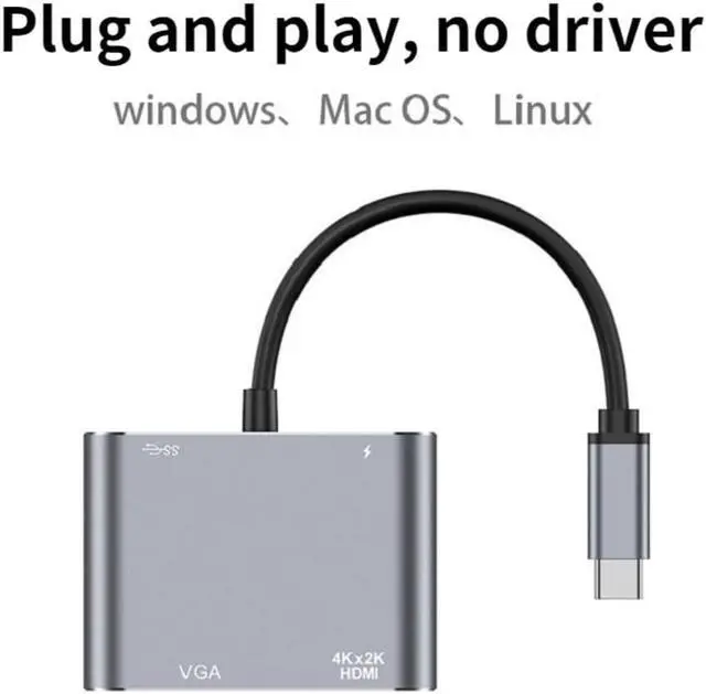 Alt view image 2 of 3 - Type-C To 4K HDMI-compatible VGA USB C 3.0 Hub Adapter for MacBook Nintendo Samsung S20 Dex Huawei Matebook Xiaomi 10 TV