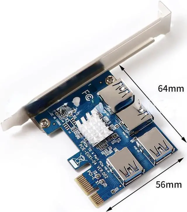 Alt view image 2 of 3 - PCIe 1 to 4 PCI-express 16X slots Riser Card PCI-E 1X to External 4 PCI-e USB 3.0 Adapter Multiplier Card for
