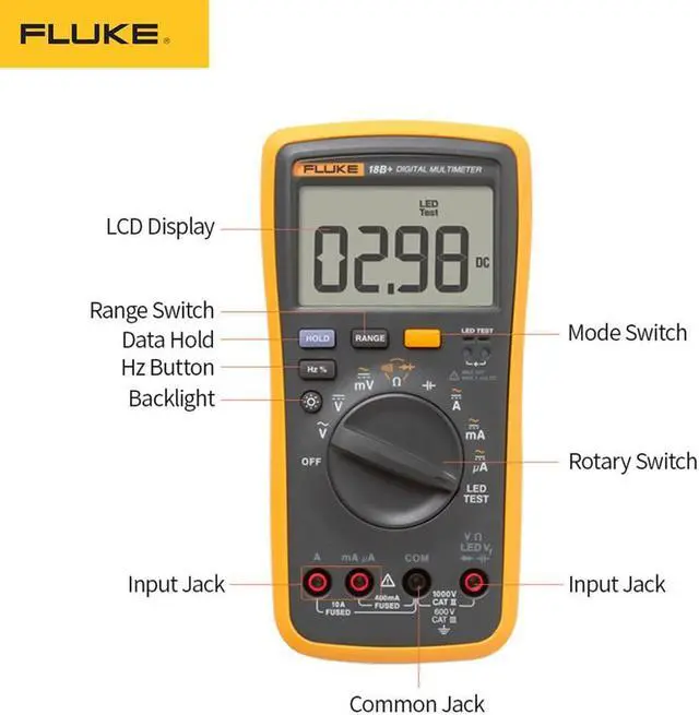Alt view image 4 of 7 - Fluke 18B + LED tester AC / DC voltage and current digital multimeter