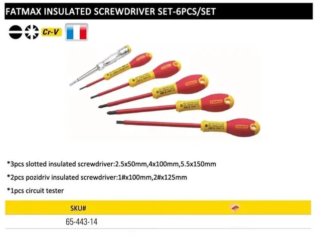 Main image of 6Pcs Insulated Screwdriver Set with Slotted and Pozidriv Screwdriver 1000V VDE with Circuit Tester No.65-443-14