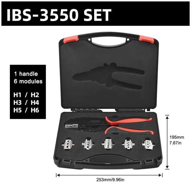Main image of Taiwan INBUS 6 Pieces Ratcheting Wire Crimping Pliers Set Adjustable Compression Wheel and Quick Change Jaws NO.IBS-3550 SET