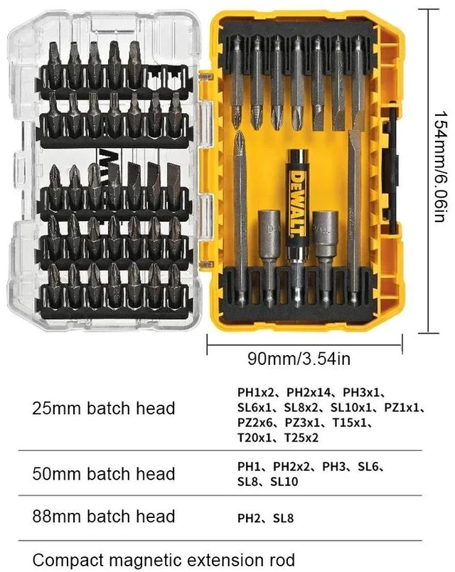 Main image of DW2166/ 45 Pcs Screwdriver Bit Set Steel Hex Shank Phillips Slotted Square Double-ended Bits with Tough Case Power Tool