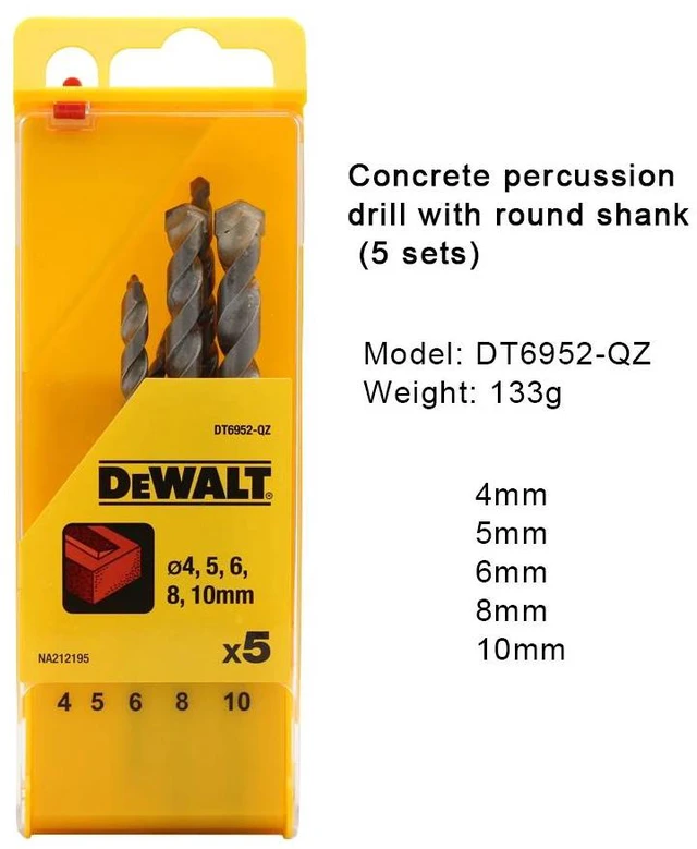 Main image of DT6952-QZ Masonry Drill Bits Set For Tile Brick Cement Concrete Glass Plastic Cinder Block Wood 4-10mm (5 Piece)