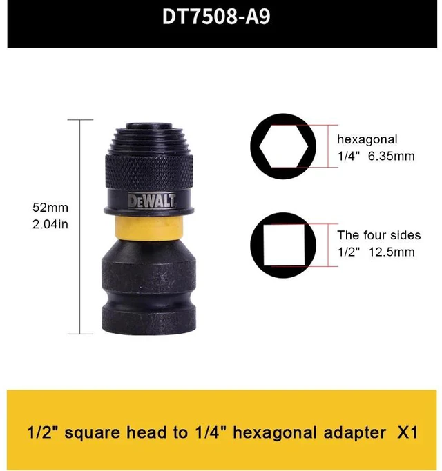 Main image of DT7508-A9 Impact Wrench Adapter 1/4" Hex to 1/2" Square Hex Tool Accessories Ratchet Spanner Drive Converter