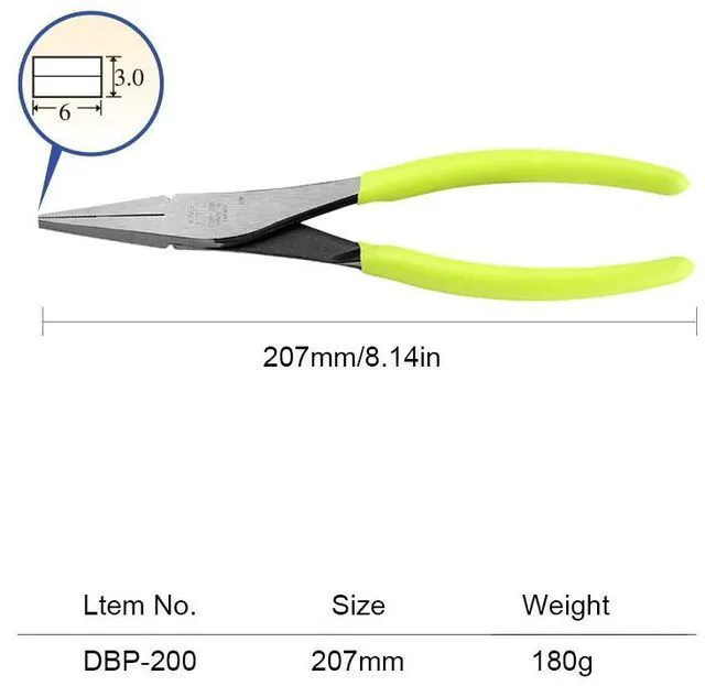 Main image of 8-Inch Flat Nose Pliers|Duck Bill Jaw Pliers with Extra Long Nose Designed for Hard-to-Reach Places NO.DBP-200