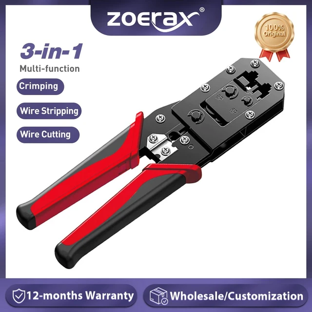 Main image of RJ45 Crimping Tool, All-in-one Ethernet Network LAN Cable Stripper Cutter Crimper Tool for 8P/RJ-45 & 6P/RJ-12, RJ-11