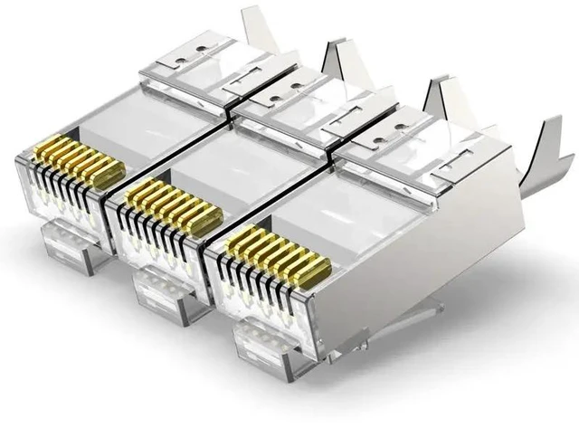 Main image of 10PCS CAT6A/CAT7 Shielded Connector, Non-Pass Through RJ45 Ethernet Ends 50u Gold Plated 8P8C Modular Plugs FTP/STP Cable