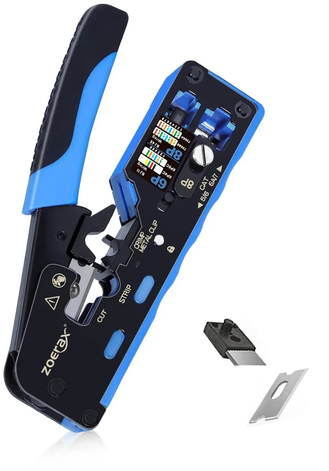 Main image of 5 in 1 RJ45 CAT7 CAT6A Network Tool Kit with Crimp Tool,Mini Wire Stripper,CAT7 Connectors,Strain Relief Boots and blades