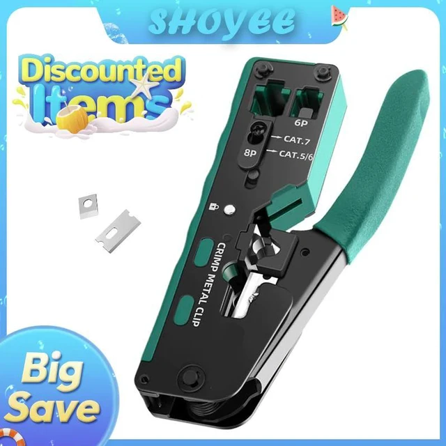 Main image of Rj45 Rj12 Rj11 Pass Through Crimp Plier Cat7 Cat6 Cat6A Cat5 Cat5e Stripping Crimping Tool with 8P/6P Ethernet Connectors