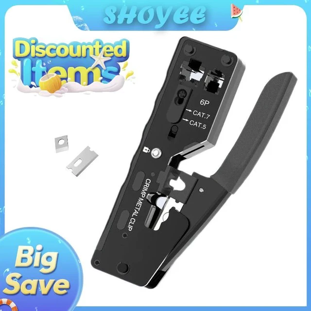 Main image of RJ45 Crimp Plier Pass Through Crimper Stripper Cutter for Cat7 Cat6 Cat5e 8P Modular Connector Ethernet All-in-one Wire Tool
