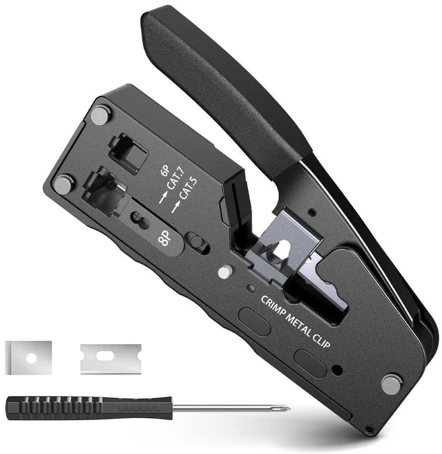 Main image of rj45 Crimper CAT7 Crimping Tool for Pass Through RJ11 RJ 45 Connector CAT6 CAT5E Modular Plugs With Wire Stripper Cutter