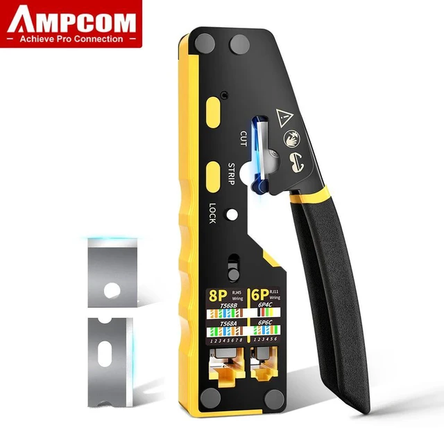 Main image of RJ45 Network Crimper Pass Through Multifunction Ethernet Crimping Pliers Crimp/Cut/Strip for LANTEL(RJ11/CAT5E/6 UTP STP