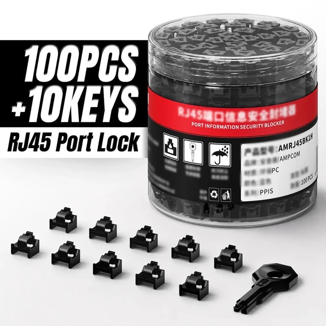 Main image of 100PCS RJ45 Port Locks With 10 Keys Snug-Fit Durable PC Network Physical Security Blocker For Switches,Wall Plates,Severs