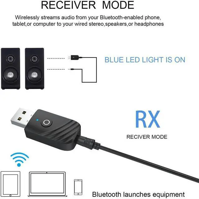 Alt view image 4 of 4 - Adaptador USB 3 en 1 con Bluetooth 5,0, AUX receptor de Audio de 3,5mm, adaptador Dongle inalámbrico para altavoz de TV y coche