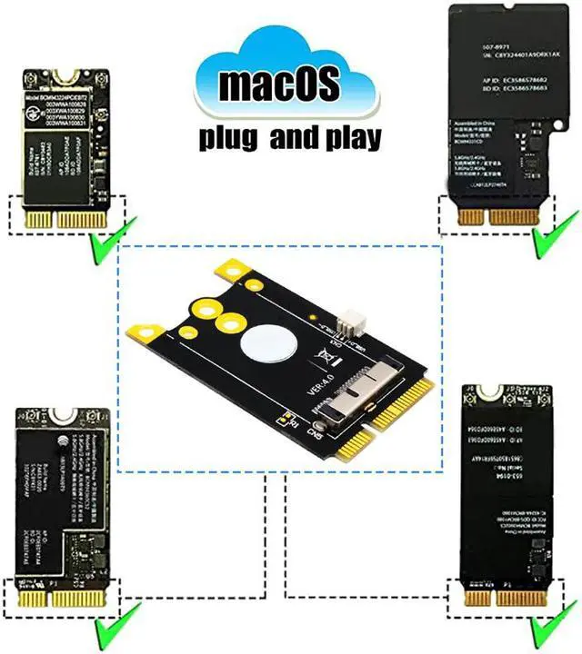 Alt view image 4 of 5 - Upgrade Version Mini PCIe (MPCIe) Converter Adapter Board 12+6 Pins WiFi Card to Mini PCI-E for Broadcom BCM94360CD