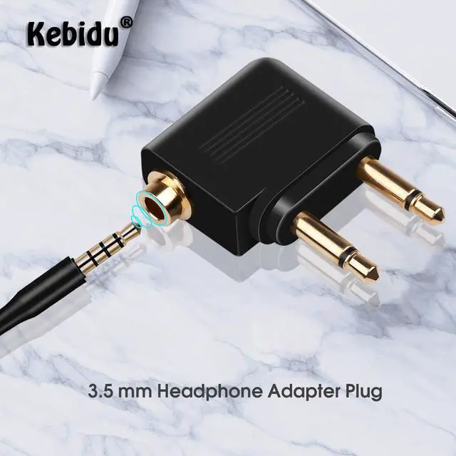 Main image of Kebidumei-enchufe del adaptador de auriculares Universal para avión, convertidor de Audio macho a hembra, Color dorado, 2 uds., 3,5mm