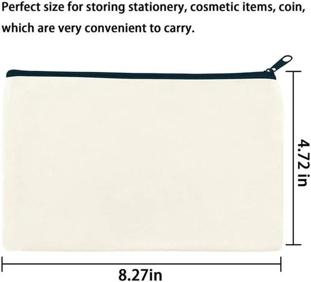 Alt view image 2 of 4 - 12 Pack Blank Canvas Makeup Bag,Bulk Cosmetic Bags with Multi-Color Zipper,Canvas Zipper Pencil Case Pouch,DIY Craft