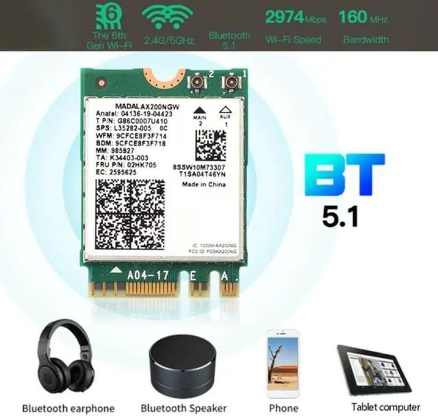 Main image of WiFi Card AX200NGW WiFi 6 3000Mbps Dual Band 2.4G 5G M.2 NGFF Bluetooth 5.1 802.11Ax Adapter Network Card