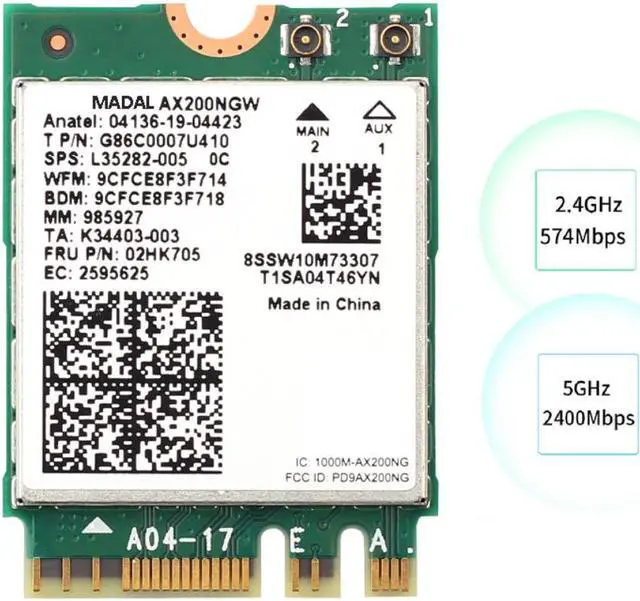 Alt view image 4 of 4 - WiFi Card AX200NGW WiFi 6 3000Mbps Dual Band 2.4G 5G M.2 NGFF Bluetooth 5.1 802.11Ax Adapter Network Card