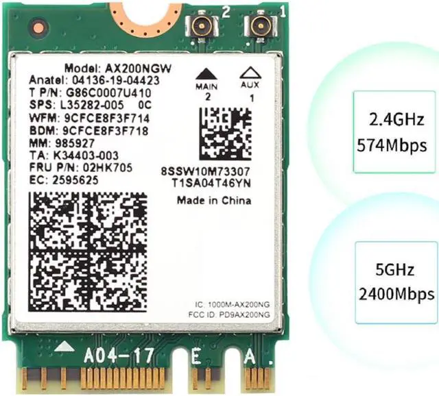 Alt view image 2 of 4 - Network Card AX200NGW WiFi 6 M.2 NGFF 3000Mbps 2.4G 5G Dual Band Bluetooth 5.1 802.11Ax WiFi Adapter with Antenna