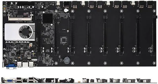 Alt view image 4 of 4 - BTC Mining Motherboard Set with CPU Fan 8XPCIE 16X Graphics Card Slot+10 Power Cords Memory Adapter VGA Motherboard