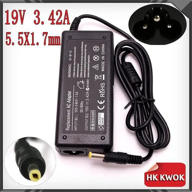 Alt view image 3 of 4 - Power Supply For Laptop 19V 3.42A 5.5x1.7mm + EU Power Cord For acer 3810T 4810T 4710 4720Z 4736G 4738G D725 Charging Laptop
