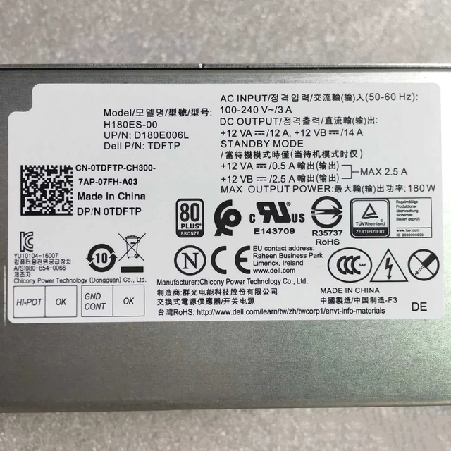 Alt view image 3 of 4 - L180AS-02 L180AS-03 H180ES-00 B200AS-00 L180EPS-01 for DELL 3268 3667 3668 3669 3660 180W 6PIN+4PIN