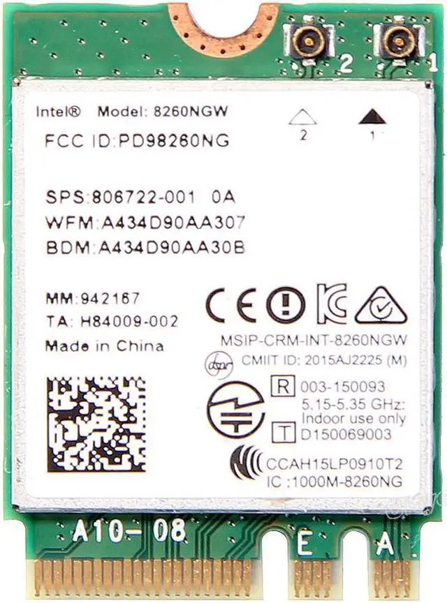 Alt view image 3 of 6 - Dual Band Wireless-AC 8260 NGFF 802.11ac intel 8260NGW Wifi Card 867Mbps 2.4G/5GHz 802.11a/b/g/n/ac Bluetooth 4.2 With Antenna