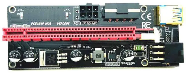 Alt view image 3 of 6 - PCI-E pcie Riser 009 Express 1X 4x 8x 16x Extender PCI E USB Riser 009S GPU Dual 6Pin Adapter Card SATA 15pin for BTC Miner