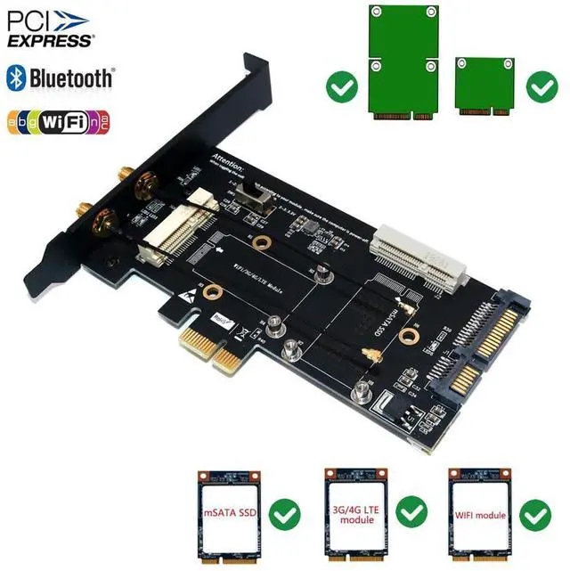 Alt view image 5 of 6 - PCI-E WiFi Adapter Mini PCI-E to PCI-E Network Card mSATA SSD to SATA 2.5 Adapter with SIM Card Slot for 3G/4G/LTE Wi Fi Adapter