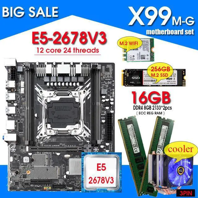 Main image of X99 motherboard combo with Xeon E5 2678 V3 LGA2011-3 CPU 2pcs X 8GB = 16GB DDR4 memory   NVME 256GB  WIFI card