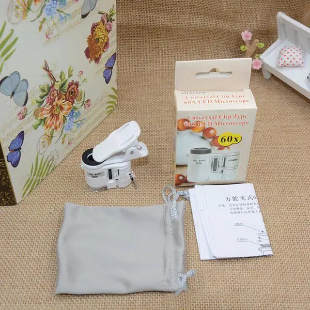 Alt view image 2 of 6 - Magnifier 60X Mobile Phone Microscope Magnifier With LED Phone Universal Mobile Magnifying Glass Macro Lens Zoom Camera Clip