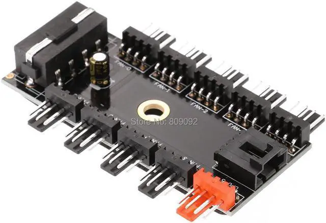 Alt view image 2 of 3 - 10 Way 3 gear PCI Cooler Cooling Fan Speed Controller Hub 4/3pin Power Socket For Computer Case CPU Fan Dedicated Interface