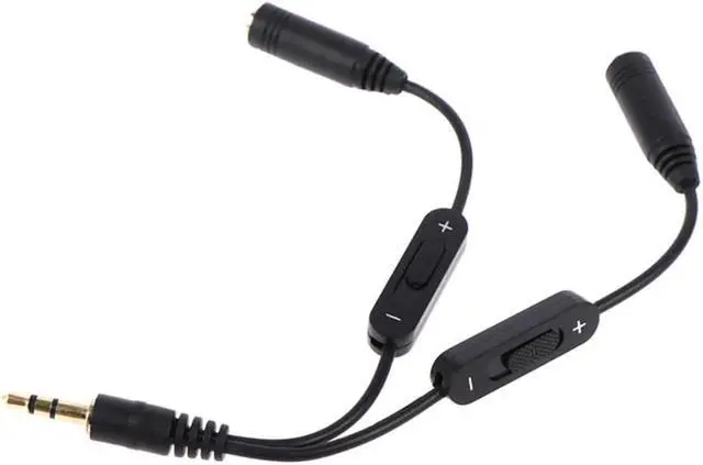 Alt view image 3 of 5 - 1 in 2 Out 3.5mm Stereo Male to Double Mono 3.5 mm Female Audio Headphone Y Splitter Cable With Volume Switch Black