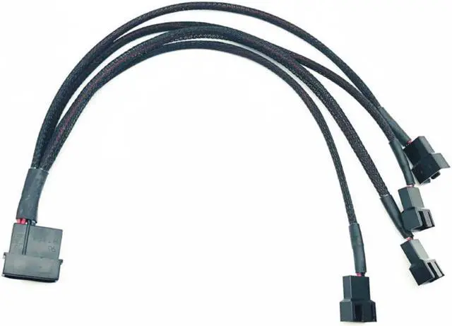 Alt view image 4 of 5 - Fan Splitter 1 To 4 Way Y-Splitter Sleeved 4-Pin Molex Male To 4x 3-Pin/4-Pin PWM Male Connector Fan Extension Adapter Cable Hub