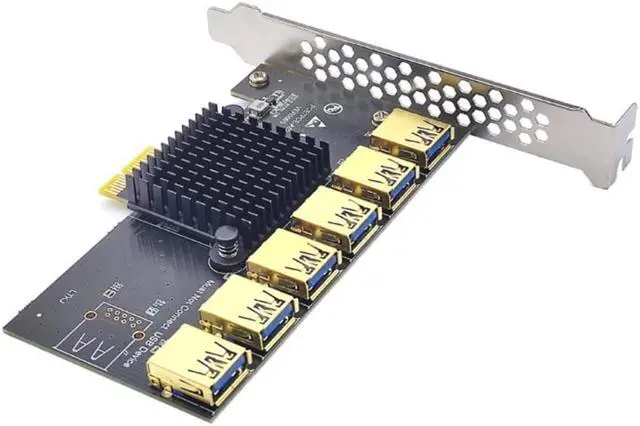 Alt view image 7 of 7 - PCIe Adapter PCI Express 1X to X16 Expansion Riser PCI-E 1 to 6 USB3.0 Multiplier Card Computer Graphics Card for Mining