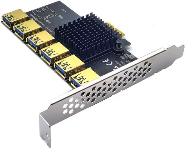 Alt view image 5 of 7 - PCIe Adapter PCI Express 1X to X16 Expansion Riser PCI-E 1 to 6 USB3.0 Multiplier Card Computer Graphics Card for Mining